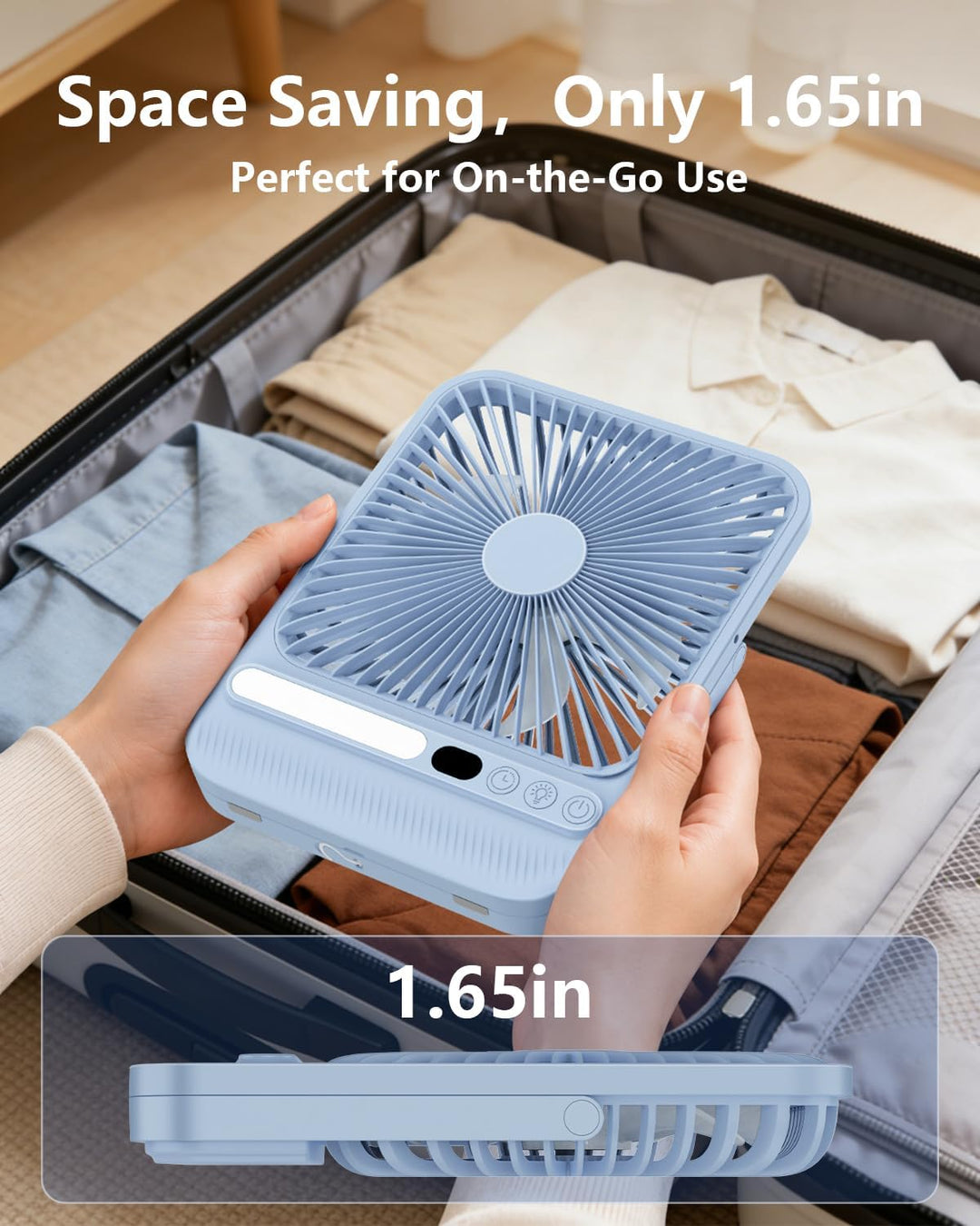 BIVBTP Ventilador de viaje portátil ultrafino de 8000 mAh con tempo...