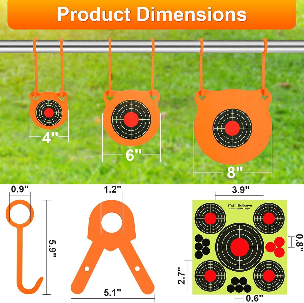 AR500 - Juego combinado de objetivos de acero, kit para colgar objetivos de Gong de 3/8 pulgadas, objetivos de Gong para colgar al aire libre con 10 objetivos de papel, kit completo de acero AR500 apto para conducto EMT OD de 1 pulgada (sin tubo metálico)