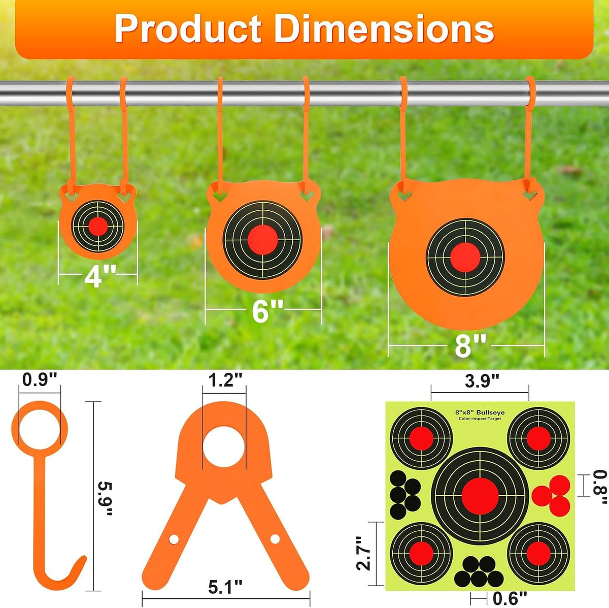 AR500 - Juego combinado de objetivos de acero, kit para colgar objetivos de Gong de 3/8 pulgadas, objetivos de Gong para colgar al aire libre con 10 objetivos de papel, kit completo de acero AR500 apto para conducto EMT OD de 1 pulgada (sin tubo metálico)