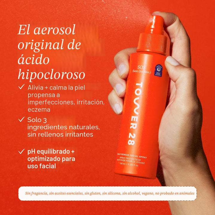 Tower 28 SOS Daily Rescue Spray Facial para Piel Sensible, Spray de...