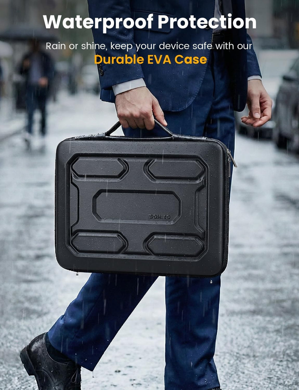 DOMISO Funda rígida para laptop de 17 a 17.3 pulgadas, impermeable, a prueba de golpes, funda rígida para laptop con asa y bolsillo de almacenamiento, compatible con MacBook, HP, Dell, negro