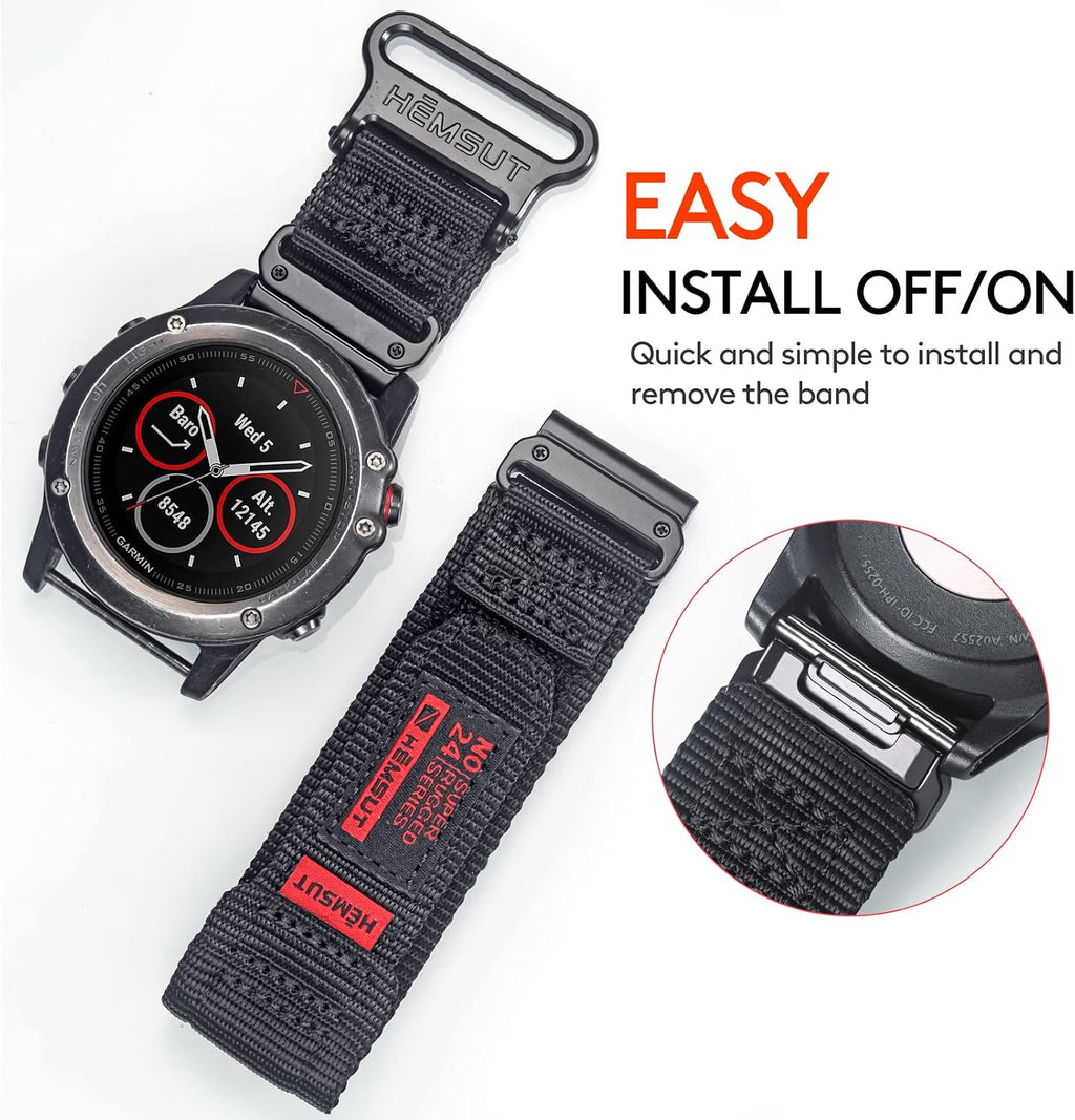 Compatible con la Correa de Reloj Garmin, Correa Deportiva de Nylon Super Resistente con Diseño de Bucle Tejido para Fenix/Forerunner/Approach/MARQ/Quatix/Serie D2, Correa de Reemplazo Resistente para