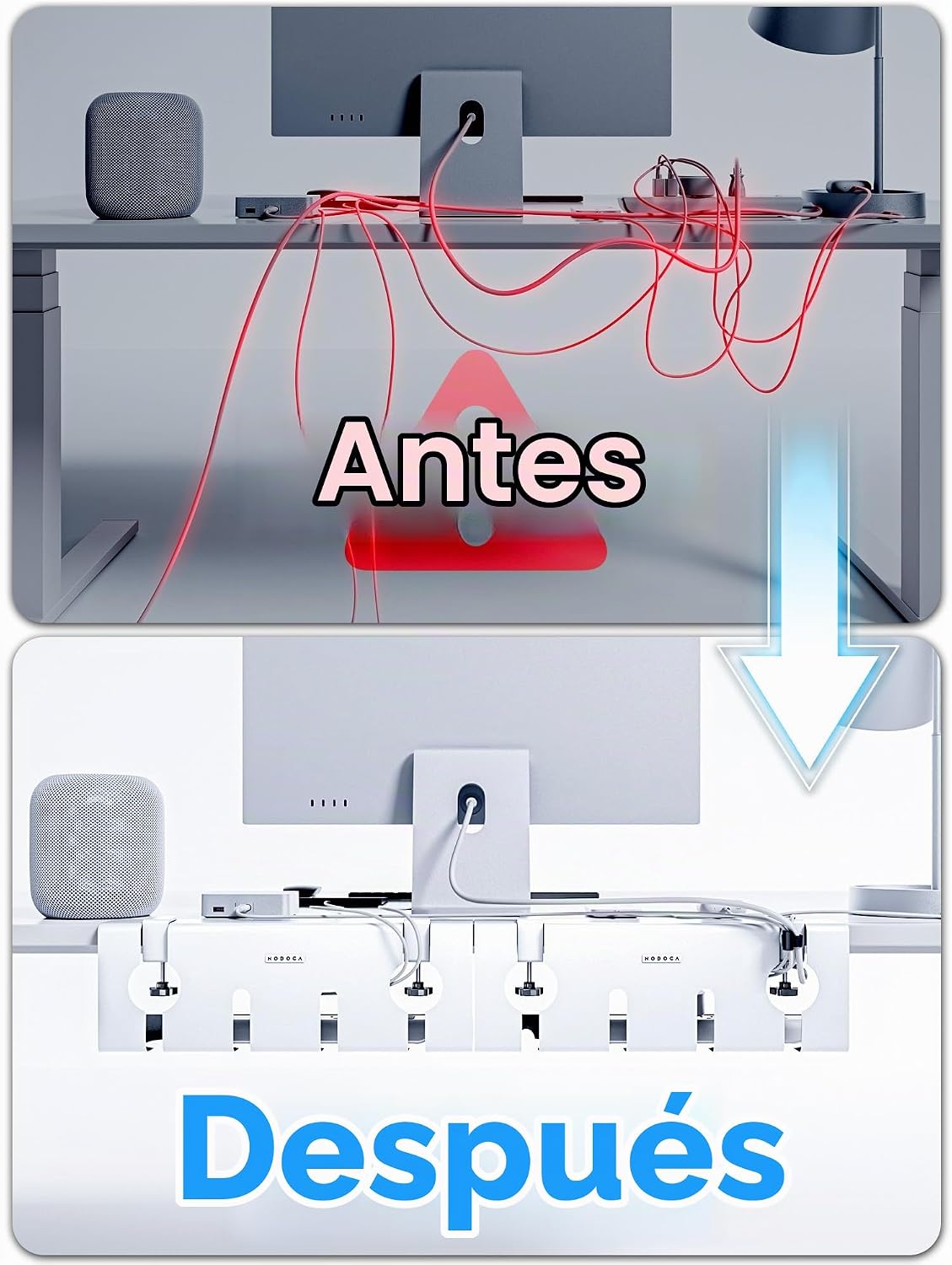 No Drill Under Desk Cable Management Tray, 17'' Wire Management, Punch-Free Clamp en, metal Cable Tray, Wire Organizer Under Desk, Under Dessk Basket para Office y Home, blanco