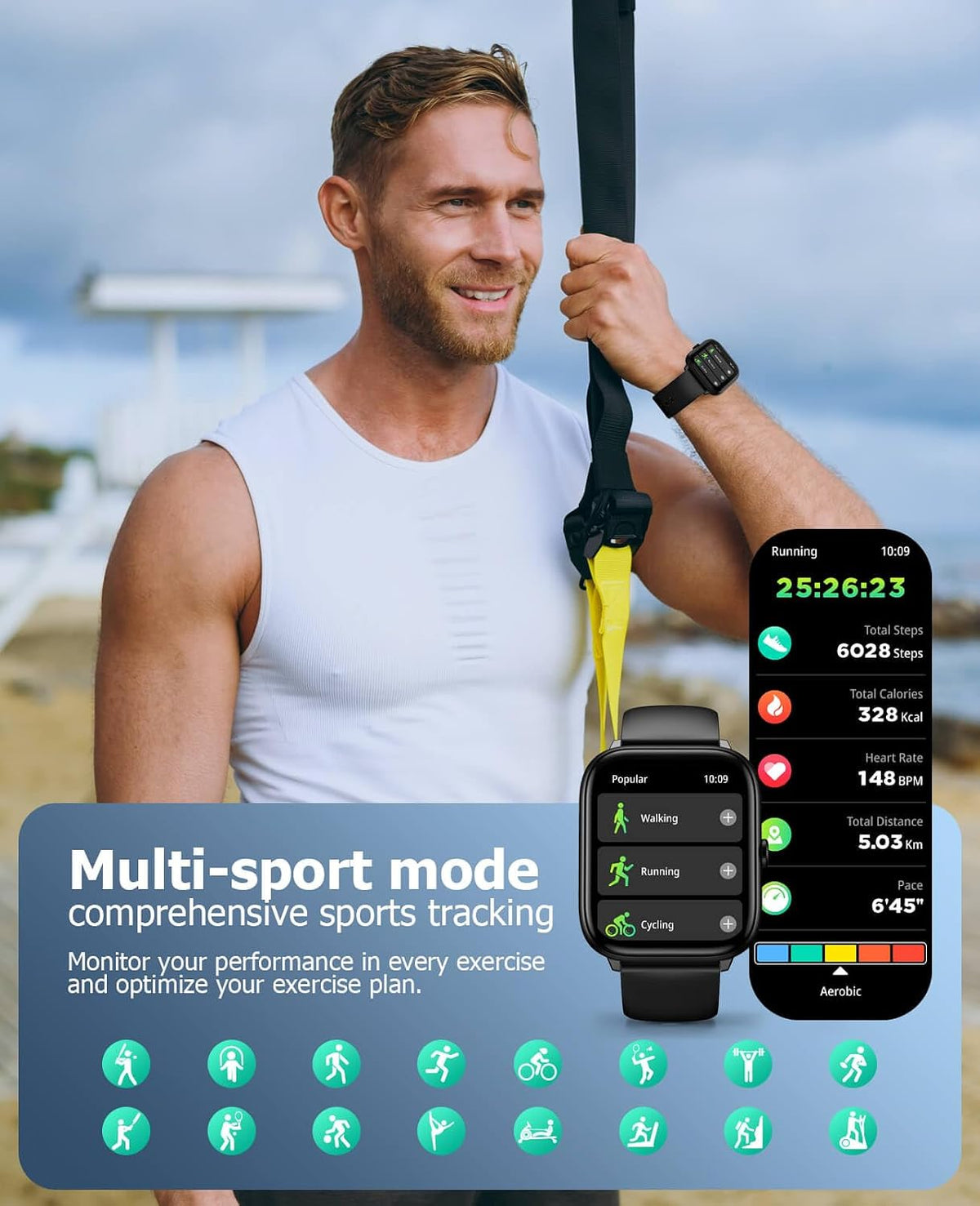 Premium Smart Watch para Hombre, 2.06" HD AMOLED AOD Llamadas/Recepción de llamadas