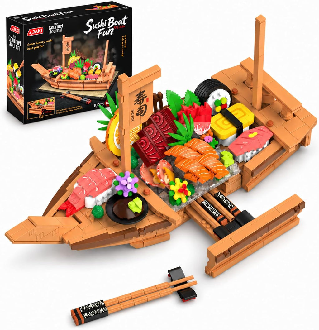 Juego de bloques de construcción de barco de sushi japonés grande