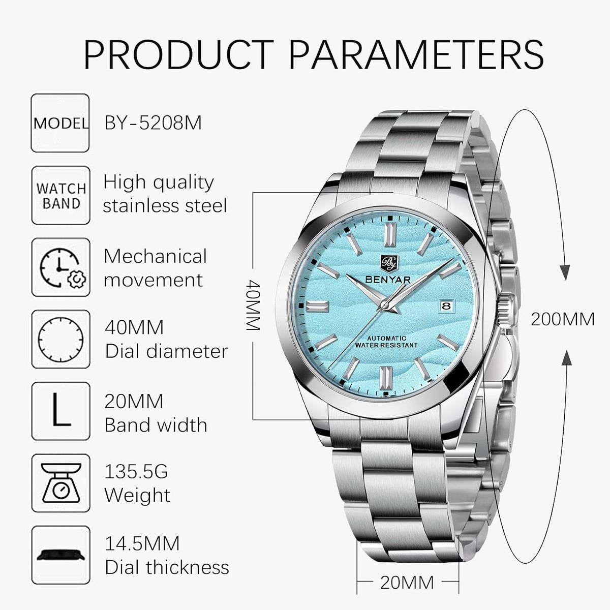 BENYAR Relojes para hombre, cronógrafo de cuarzo, marca de lujo, impermeable, relojes de pulsera de cuero marrón para hombres