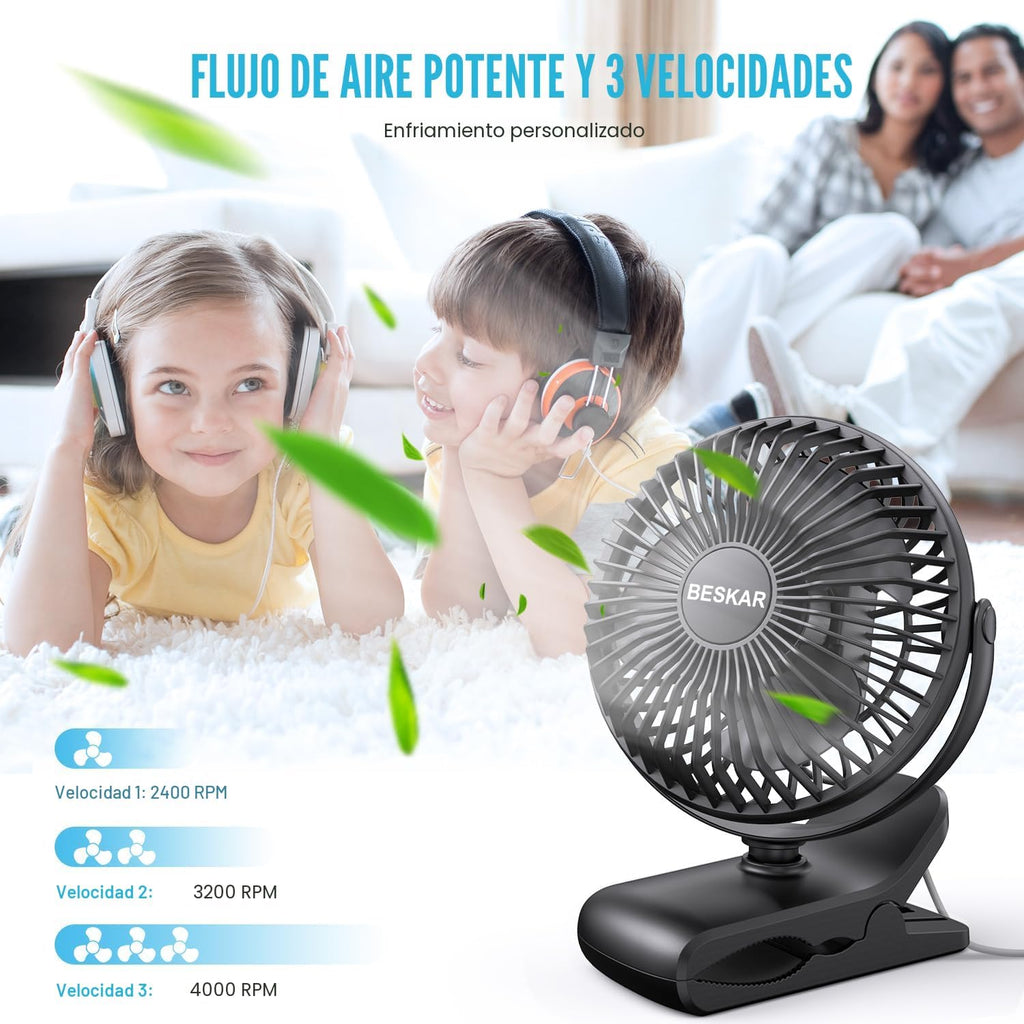 BESKAR Ventilador USB con clip, ventilador de escritorio pequeño po...