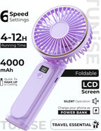 TUNISE Ventilador portátil de mano, 4000mAh, 180 ajustable, 6 veloc...