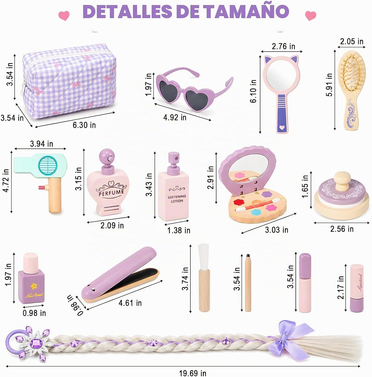 Set de Maquillaje de Madera para Jugar de 3 a 5 Años con Trenza de Princesa y Cierre