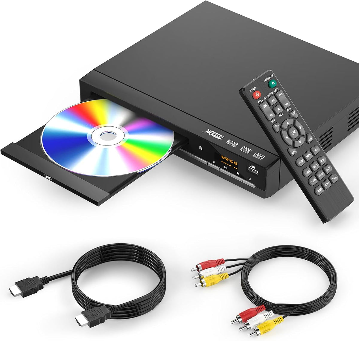 Reproductores de DVD para TV con HDMI, reproduce todas las regiones y formatos, reproductor de CD para el hogar, compatible con cables de video/CD/DVD/VCD/JPEG/USB, control remoto, HDMI y RCA incluidos