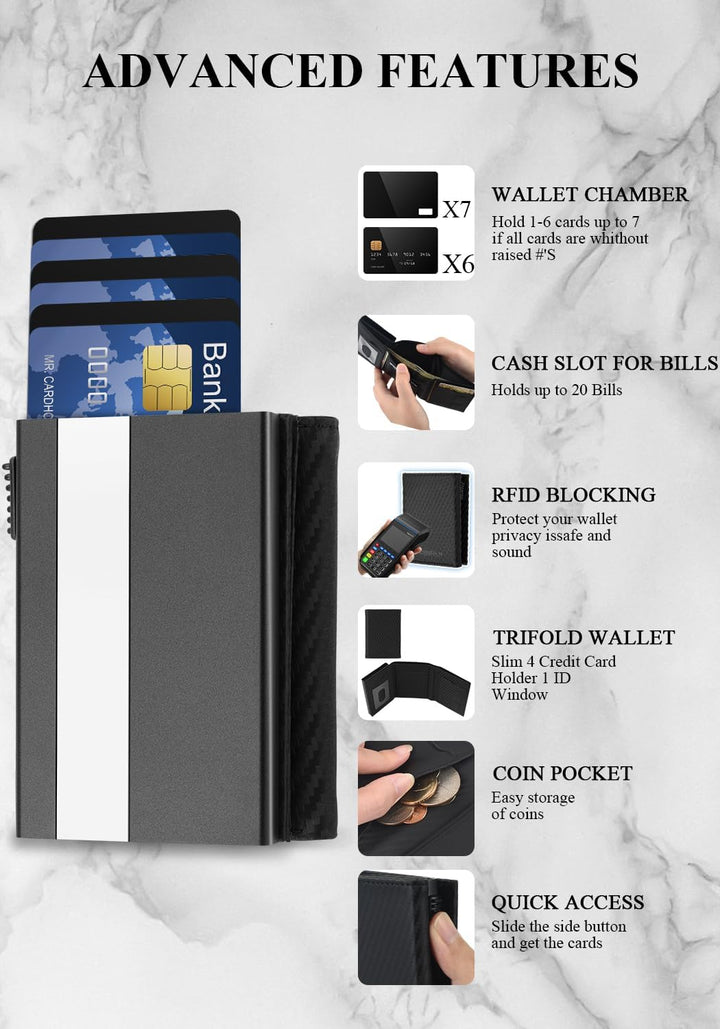 Aibirui Billetera para hombre, billetera triple para hombre con cap...