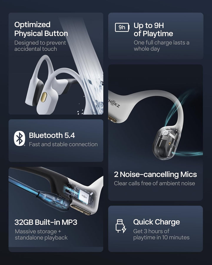SHOKZ OpenSwim Pro - Auriculares deportivos de conducción ósea Blue...