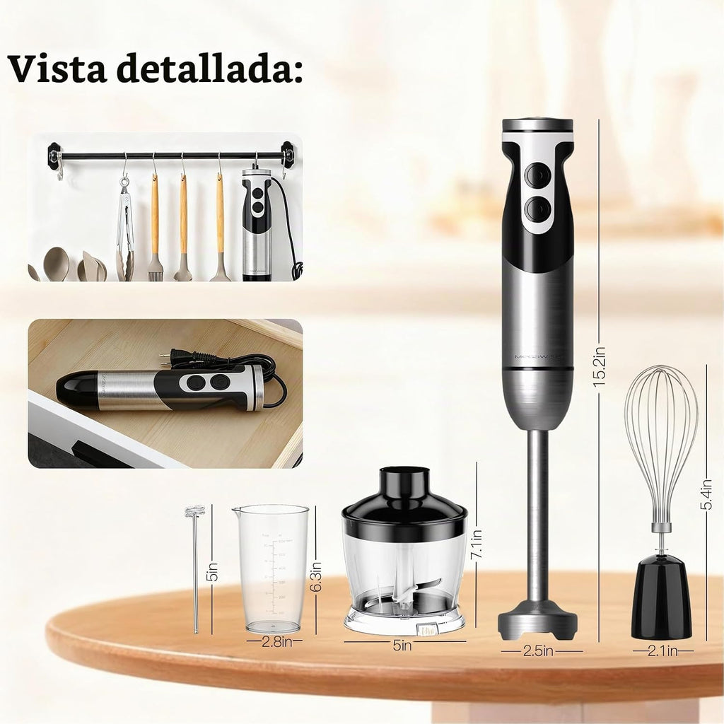 MegaWise Blender - Batidora de mano eléctrica de acero inoxidable de 12