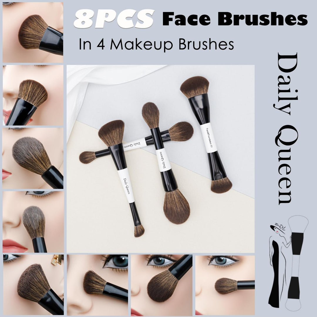 Daily Queen Juego de brochas de maquillaje portátiles, 8 piezas de...