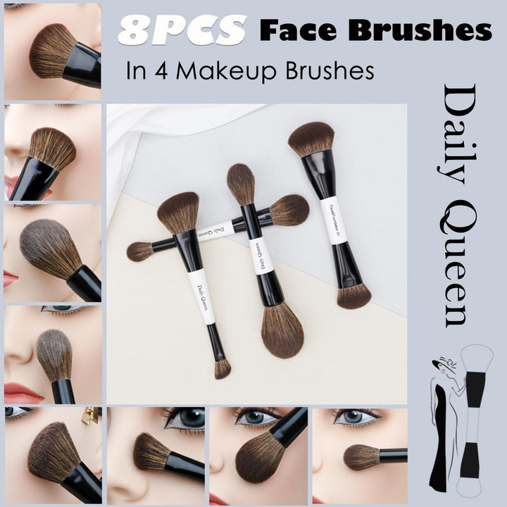 Daily Queen Juego de brochas de maquillaje portátiles, 8 piezas de...