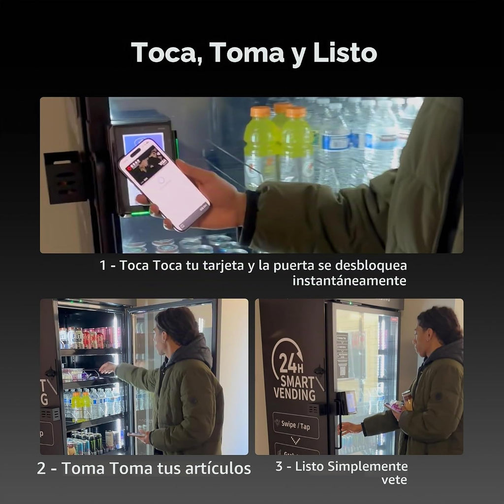 Máquina expendedora AI con autopago – DC360 Combo expendedor refrigerado para alimentos frescos, aperitivos y bebidas frías – Inventario en tiempo real – Ideal para oficina, escuela, hospital, gimnasio (negro)