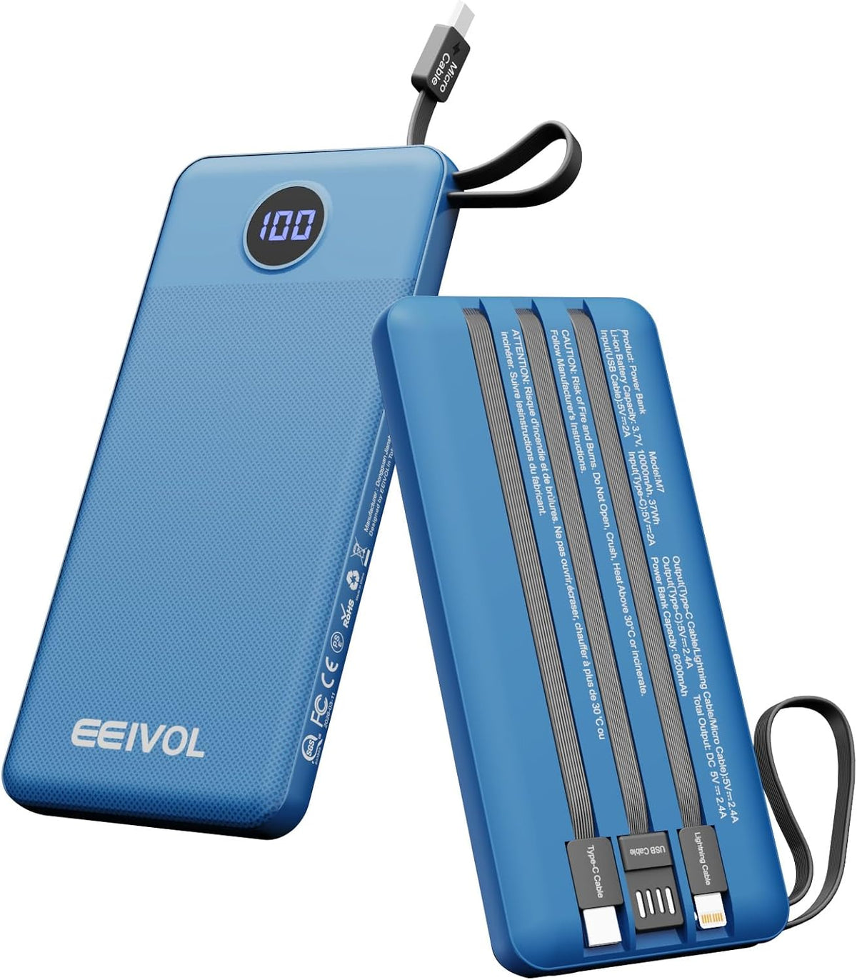 EEIVOL Cargador portátil con cables integrados, banco de energía de...