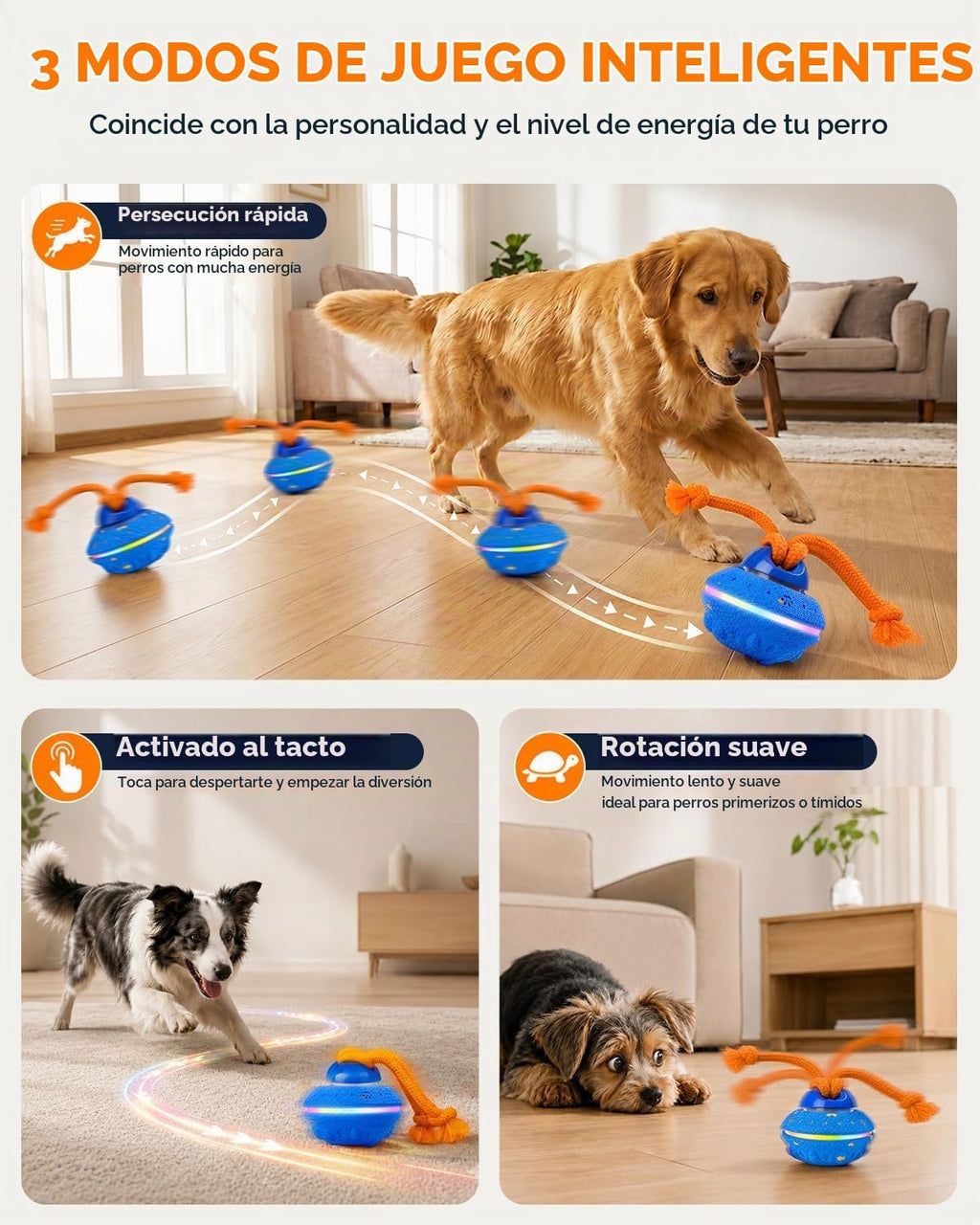 Juguete interactivo de la bola del perro, movimiento giratorio de