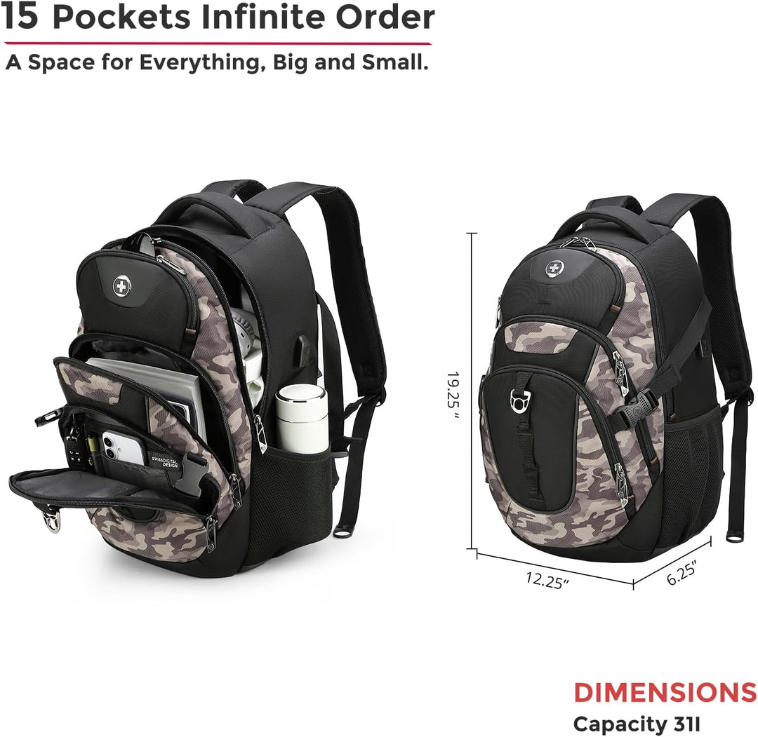 swissdigital Mochila para portátil de viaje de negocios, para hombr...