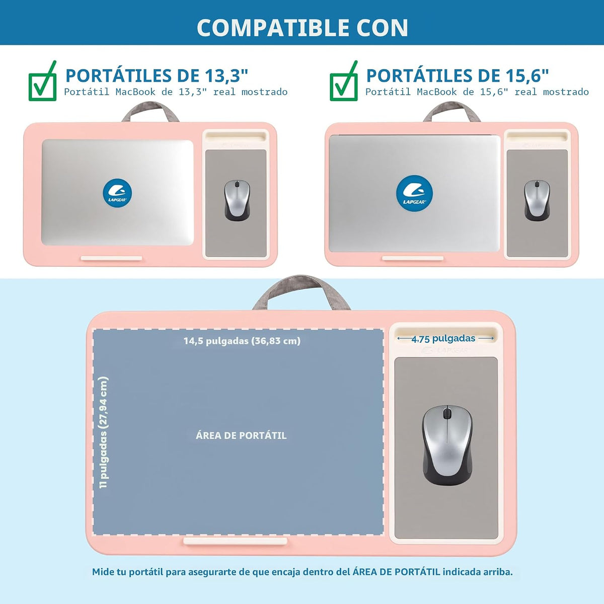 LAPGEAR Home Office Lap Desk – Pink, Fits 15.6” Laptops