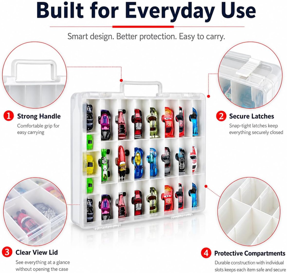 Organizador de Juguetes de Almacenamiento Compatible con Hot Wheels Car, Contenedor para Coches Matchbox, Mini Juguete, Muñecas Pequeñas, Caja de Transporte de Doble Cara para Hotwheels - 48
