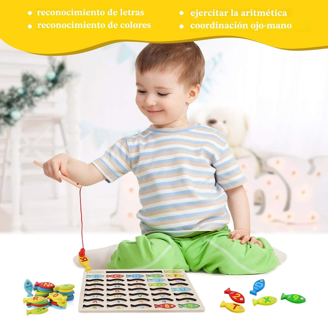 Juguete magnético de pesca de madera para niños pequeños