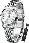 OLEVS Reloj para Mujer Moderno de Moda con Diamantes para Damas Analógico, Acero Inoxidable, Resistente al Agua, Luminosa, Día, Fecha, Dos Tonos