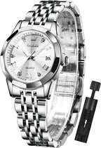 OLEVS Reloj para Mujer Moderno de Moda con Diamantes para Damas Analógico, Acero Inoxidable, Resistente al Agua, Luminosa, Día, Fecha, Dos Tonos