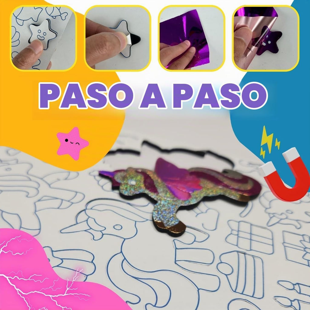 Kit de Arte en Foil Princess & Unicorn para Niñas - Caja Metálica Magnética con Imanes de Foil, Manualidad Reutilizable y Sin Desorden para Viajes, Kit DIY de Artes y Manualidades para Niñas de 4-8 y 8-12 años