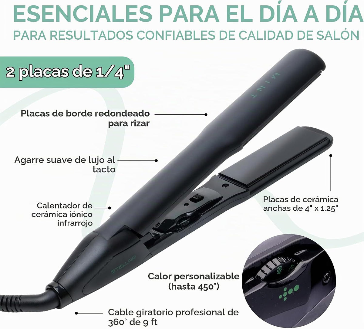 MINT Plancha iónica de cerámica estelar del pelo del hierro plano