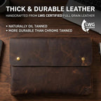 MOONSTER® - Bolsa de cuero para computadora portátil, funda de cartera, espaciosa, hecha a mano con diseño sin tirantes de cuero de búfalo de grano completo, perfecto para laptops, MacBook y tabletas de 13 pulgadas, 14 pulgadas y 15 pulgadas