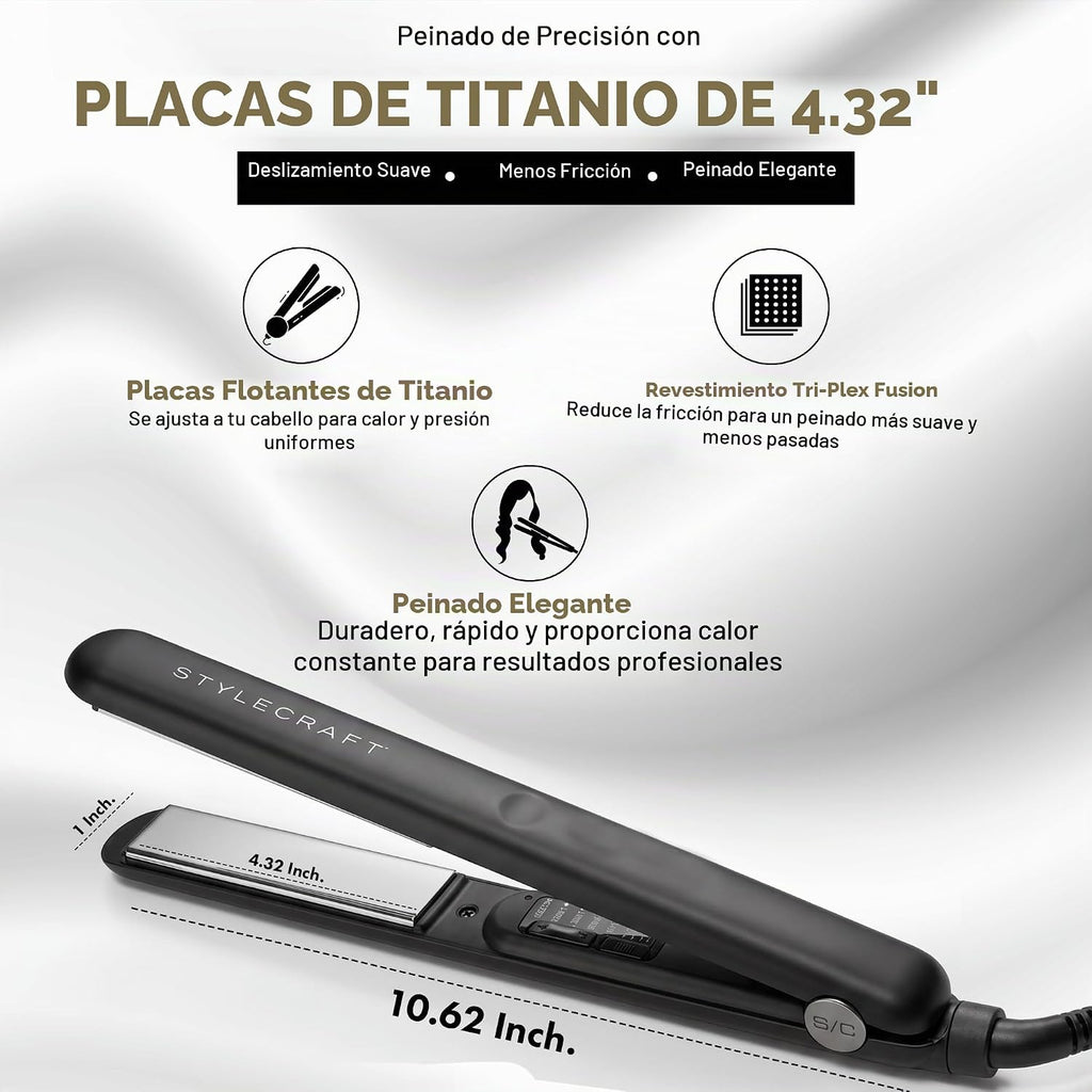 StyleCraft Stay Temp Professional - Plancha plana de titanio de 1 pulgada