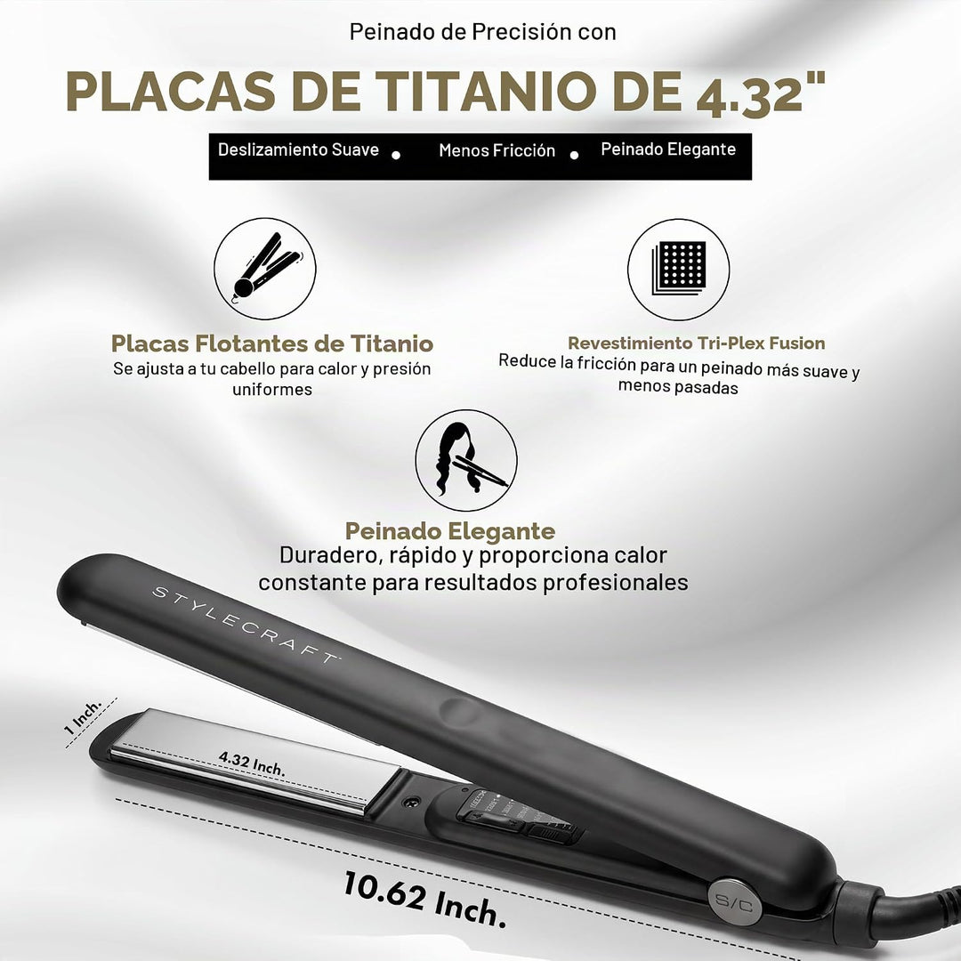 StyleCraft Stay Temp - Plancha de titanio profesional de 1 pulgada...