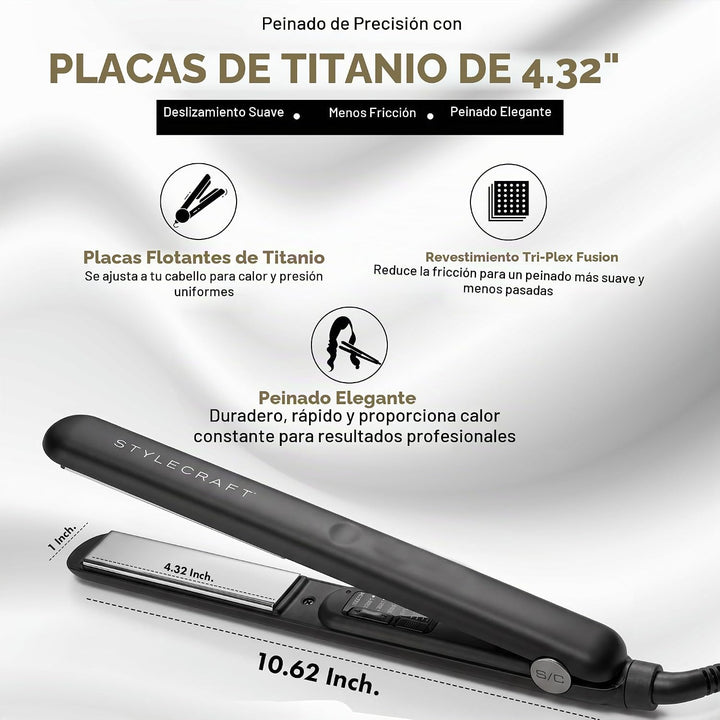 StyleCraft Stay Temp - Plancha de titanio profesional de 1 pulgada...