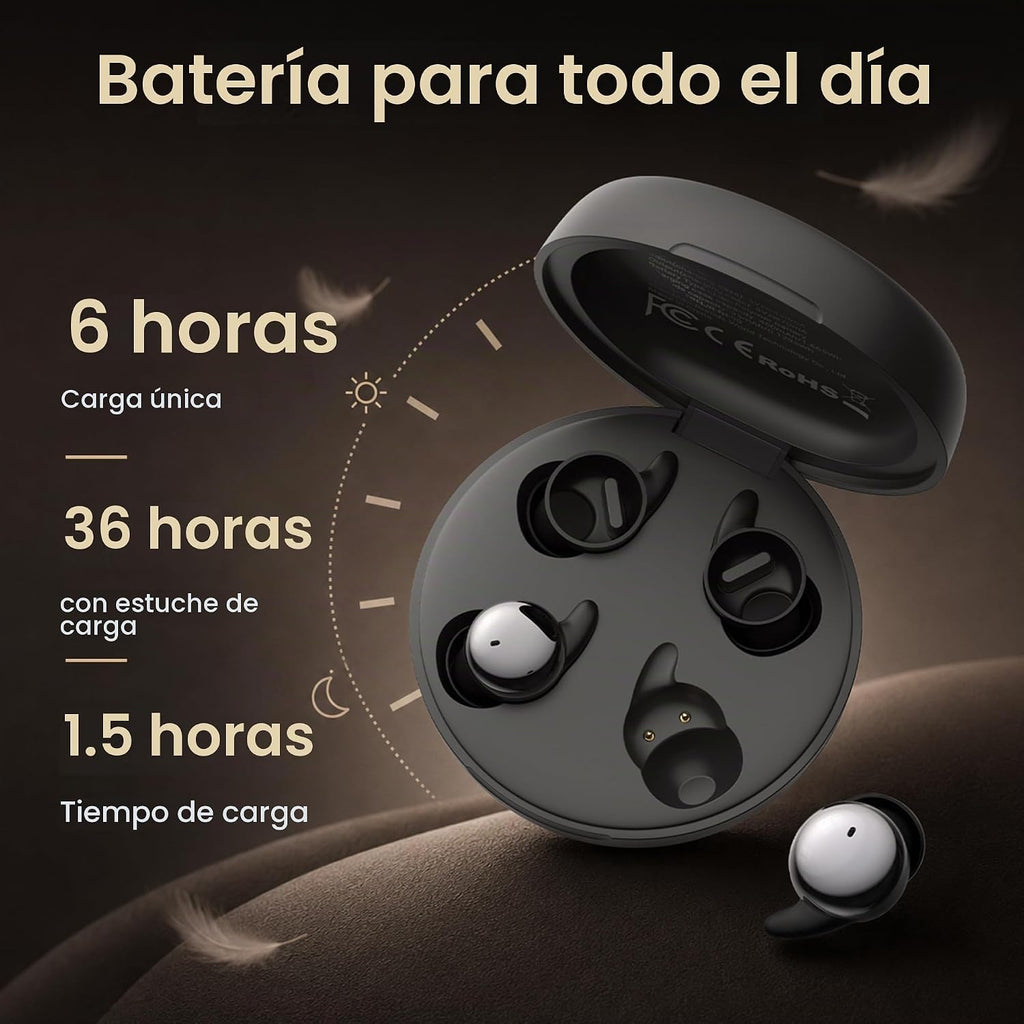 NE90 - Auriculares para dormir con funda de pantalla táctil inteligente de 0.11 oz, ultra pequeños, auriculares inalámbricos Bluetooth 6.0, aplicación de ruido blanco, cancelación de ruido ENC