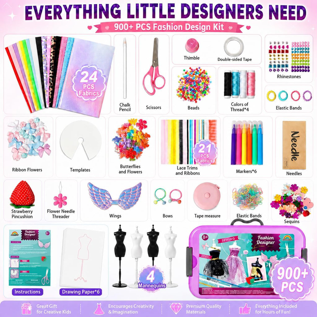 AGENTLAN - Kits de diseño de moda para niñas, más de 900 piezas