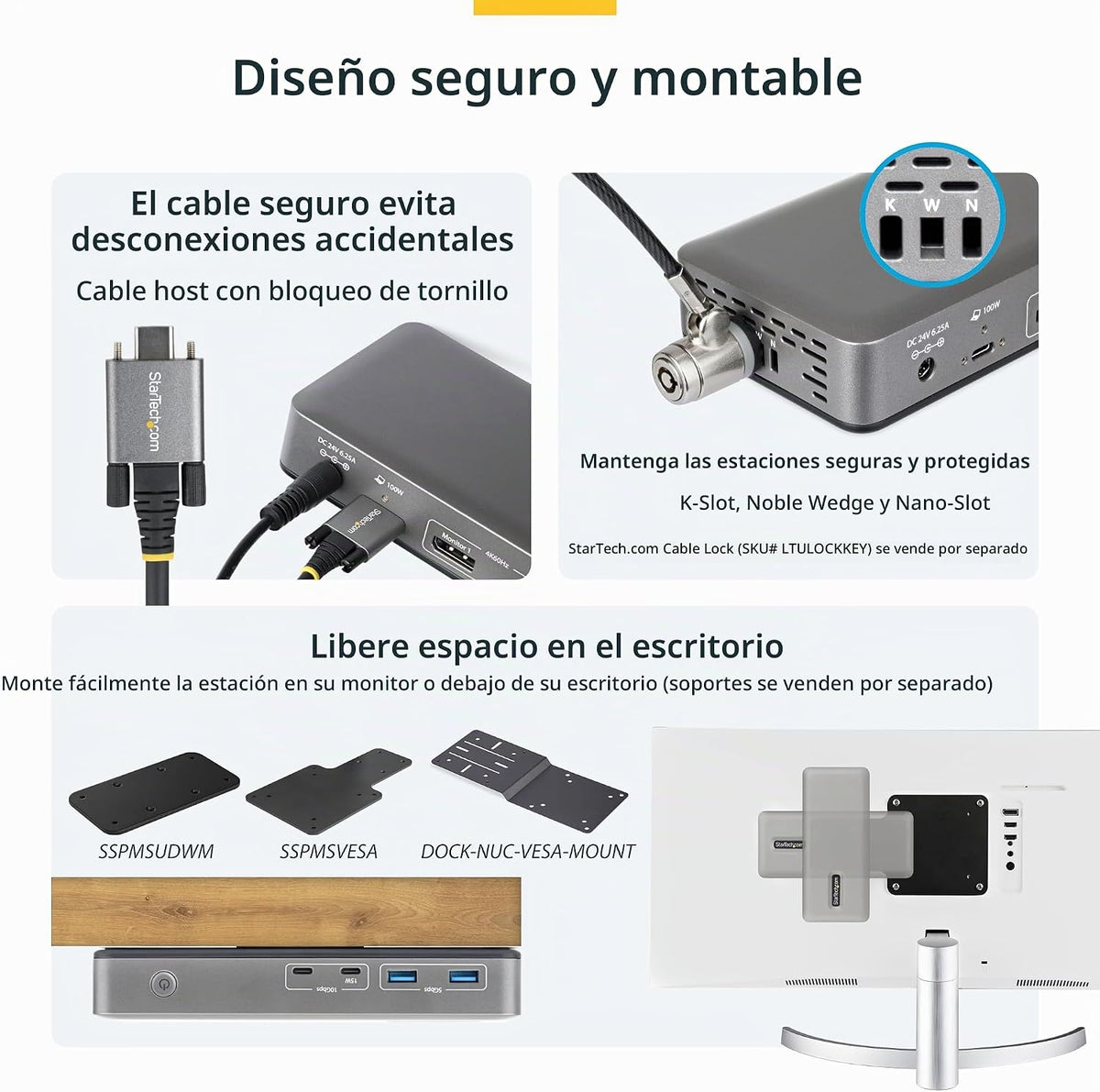 StarTech Dock USB-C Dual 4K 60Hz DisplayPort sin controladores, 100W, GbE, BYOD