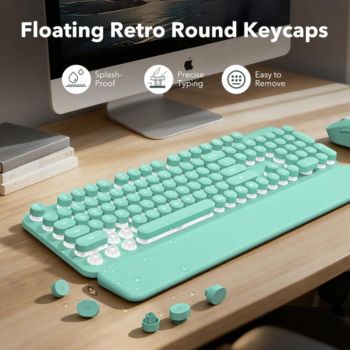 Combo de teclado y ratón inalámbricos, teclas redondas retroilumina...