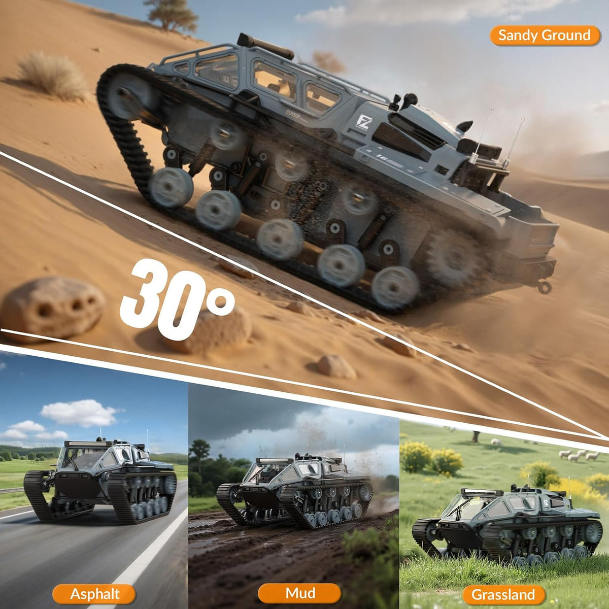 1:16 RC Tanque Control Remoto Tanque Todoterreno RC Camión 4WD RC Escalador Rotación 360° Coche Derrapante con 2 Baterías