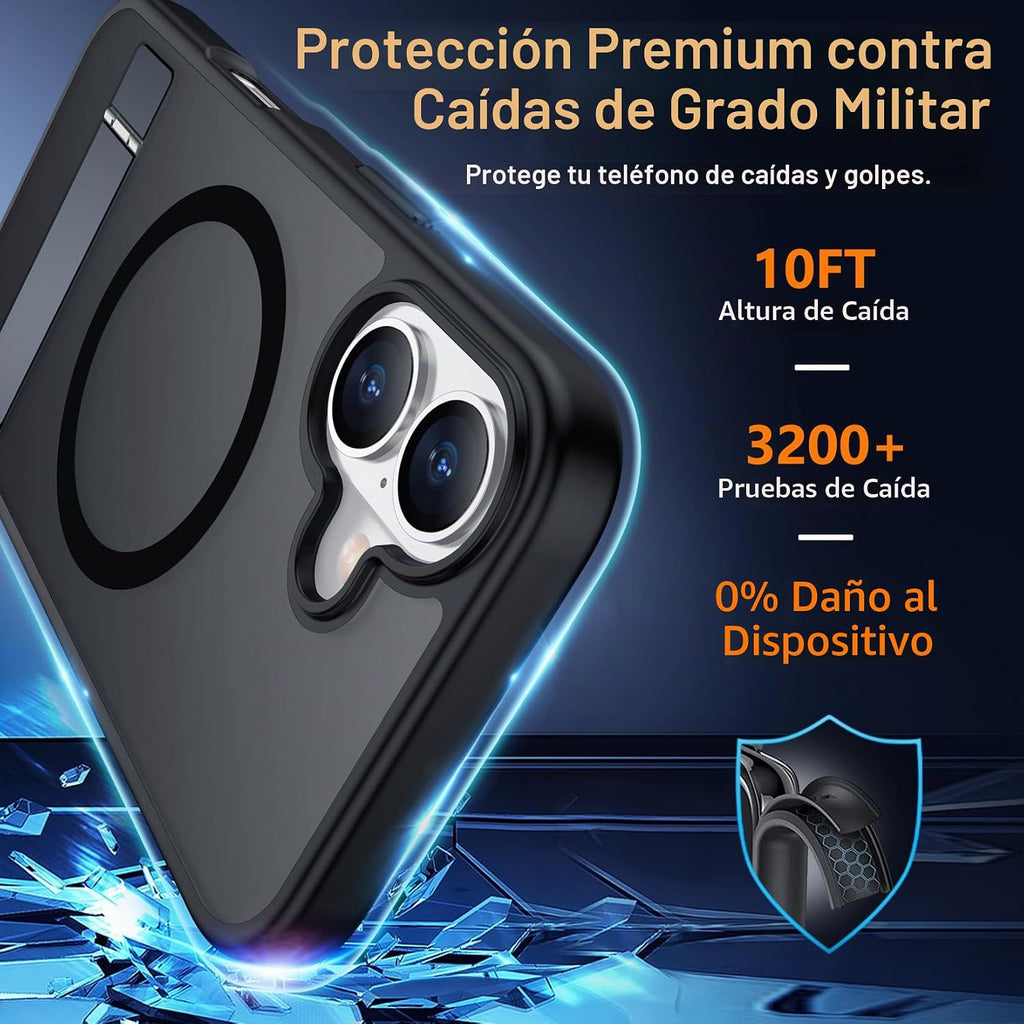 SPIDERCASE - Funda magnética para iPhone 16, soporte integrado, color negro