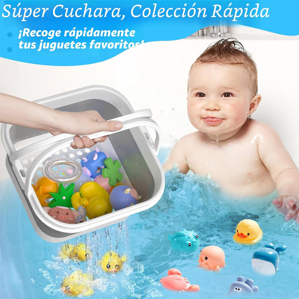 Anivia - Organizador plegable de almacenamiento de juguetes de baño con base extraíble, color gris