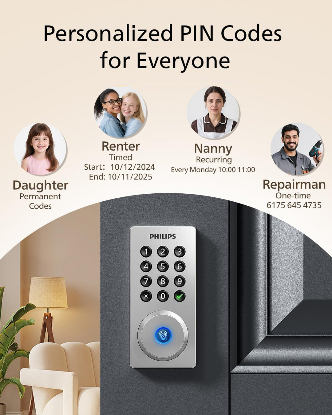 Philips Cerradura de puerta Wi-Fi, cerradura inteligente WiFi, cerr...