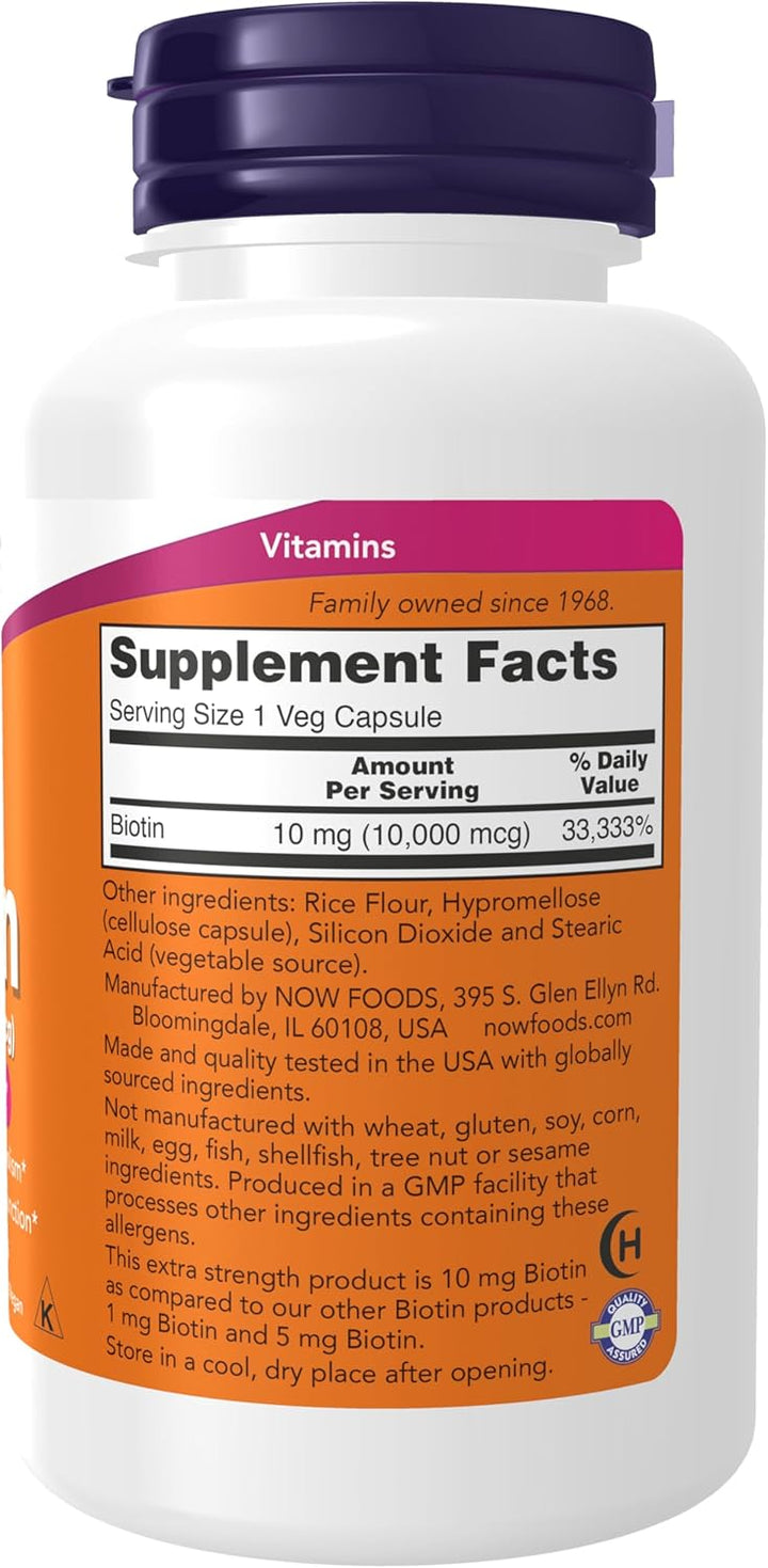 Suplemento energético de biotina (cápsulas veganas), de NOW Foods,...