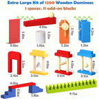 Migargle Juego de dominó de madera de 1200 piezas con 11 bloques de dominó adicionales y bolsa de almacenamiento, juego de carreras de dominó a granel para niños, juguete educativo con temática de dominó