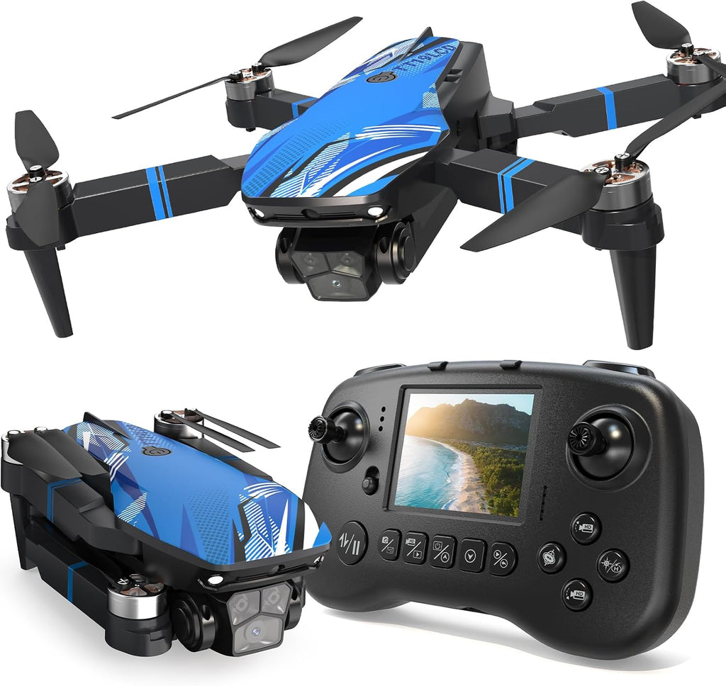 Dron con cámara para adultos, pantalla LCD FPV Live Video, motor profesional sin escobillas 270 ° para evitar obstáculos 3D Flips, Mini Quadcopter RC plegable para principiantes, soporte tarjeta SD de