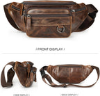 Riñonera de cuero genuino hecha a mano Bolsa de cintura de piel de vaca duradera Lotes de bolsillo con cremallera antirrobo, marrón (Brown Waxed), Pequeña