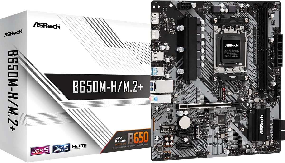 ASRock Placa base B650M-HM.2+ AMD AM5 Micro-ATX, soporta procesador...