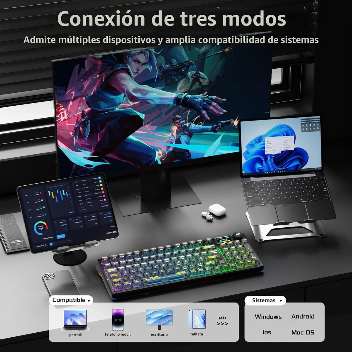 Aula F98Pro V3 - Teclado mecánico inalámbrico con pantalla y perill...