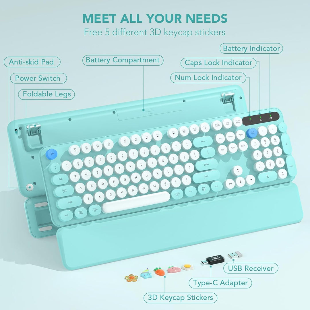 Teclado inalámbrico, teclas redondas, teclado de máquina de escribi...