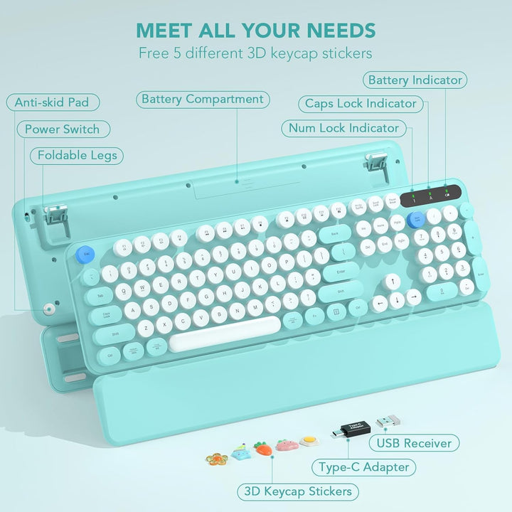 Teclado inalámbrico, teclas redondas, teclado de máquina de escribi...